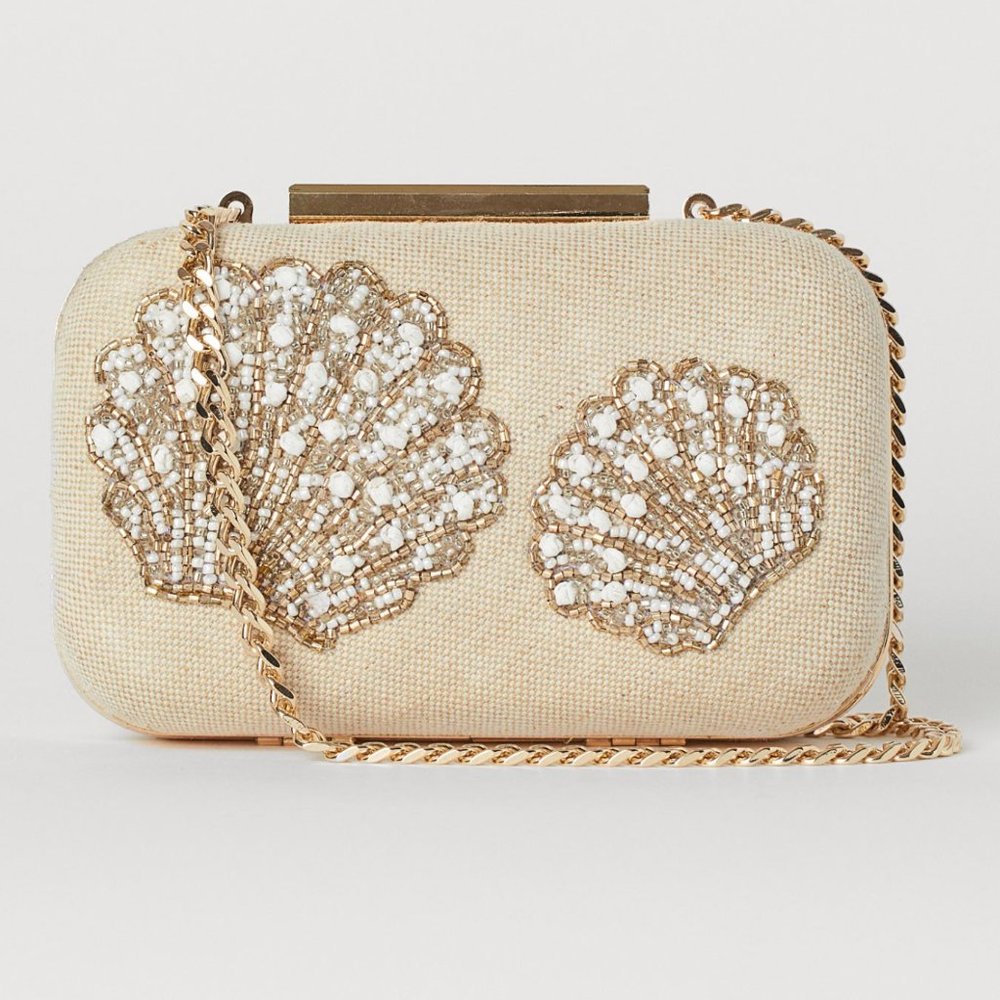 NWOT Beaded Embroidery Shell Clutch